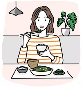 食事を楽しんでいる女性のイラストイメージ